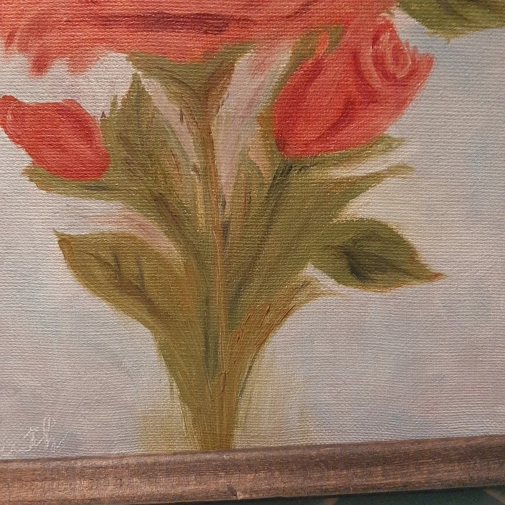 VTG SIGNED HAND PAINTED ROSE ON CANVAS.